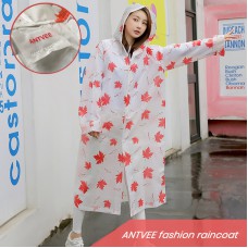 ANTVEE - EVA Fashion raincoat for women with drawstring hood - (red maple leaf)